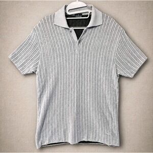 Trussardi Jeans Made in Italy Mens Knit Polo Shirt Blue Stripe Viscose‎ Cotton